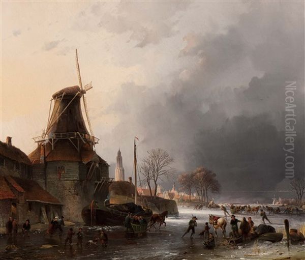 Activity On The Ice Near A Mill - view 1