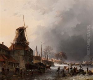Activity On The Ice Near A Mill