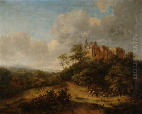 Shepherd With His Flock Near Classicist Ruins On The Eltenberg - view 1