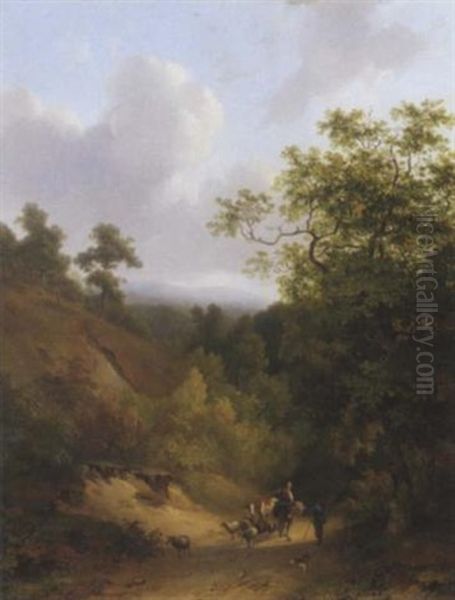 Peasants Conversing On A Sandy Track In A Wooded Valley - view 1