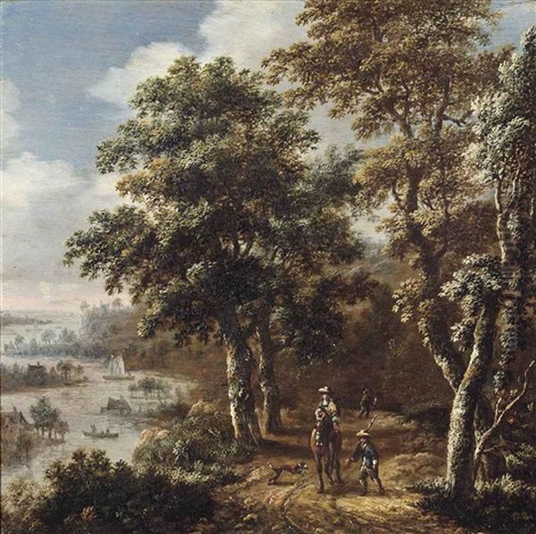 A Wooded River Landscape With Figures On A Track - view 1