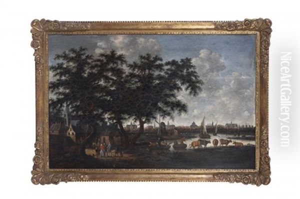 Vue D'une Ville Hollandaise Depuis Les Bords D'une Riviere - view 1