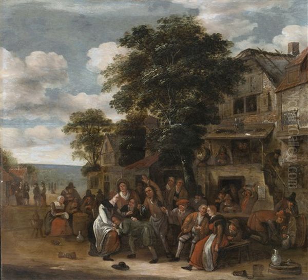 A Village Scene With Revelers Outside An Inn - view 1