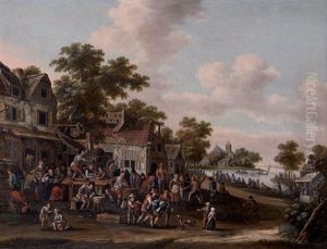 Scene De Kermesse Au Milieu D'un Village Flamand by Rutger Verburgh