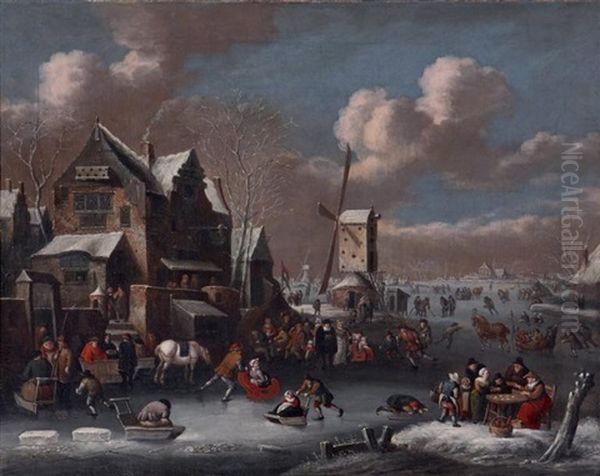 Scene De Patinage Dans Un Village Flamand - view 1