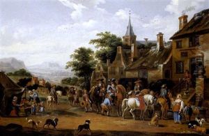 Rastende Reiter Vor Einem Wirtshaus
