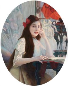 Portrait Of A Young Girl At A Desk