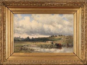 Troupeau De Vaches S'abreuvant by Jean-Louis Verdiers