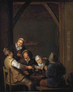 Peasants Drinking In An Interior by Adriaen Verdoel