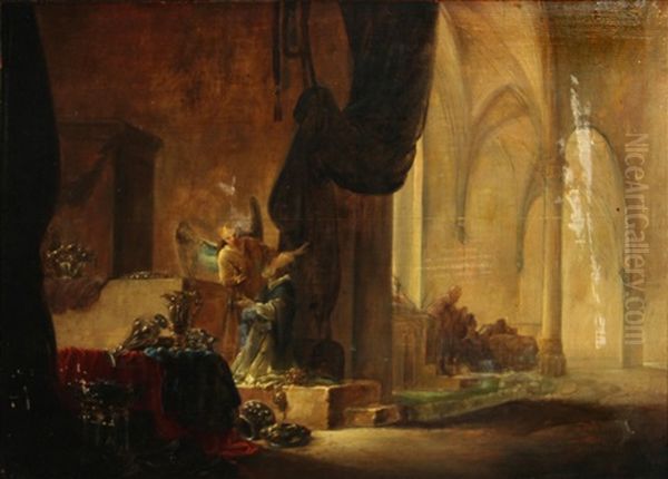A Church Interior With An Angel And A Priest - view 1