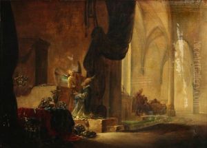 A Church Interior With An Angel And A Priest by Adriaen Verdoel