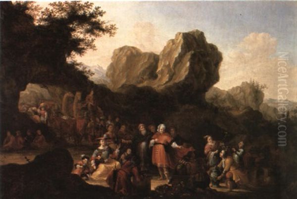 Rocky Landscape With Figures Haggling Over Gilded Vessels And Porcelain - view 1