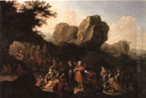 Rocky Landscape With Figures Haggling Over Gilded Vessels And Porcelain Rocky Landscape With Figures Haggling Over Gilded Vessels And Porcelain