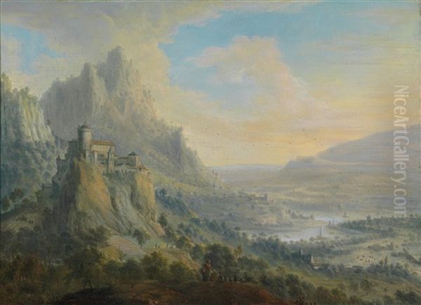 Weite Flusslandschaft Mit Hochgelegener Burg - view 1