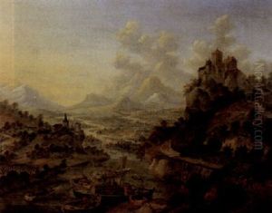 Flusslandschaft Mit Zahlreichen Schiffen, Personen, Schlossern Und Burgen by Cornelis Verdonck
