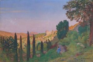 Figure In Mediterranean Landscape by Raymond Jean Verdun