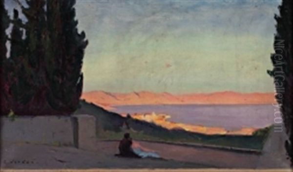 Couple Devant Paysage De Bord De Mer (midi Ou Alger) - view 1