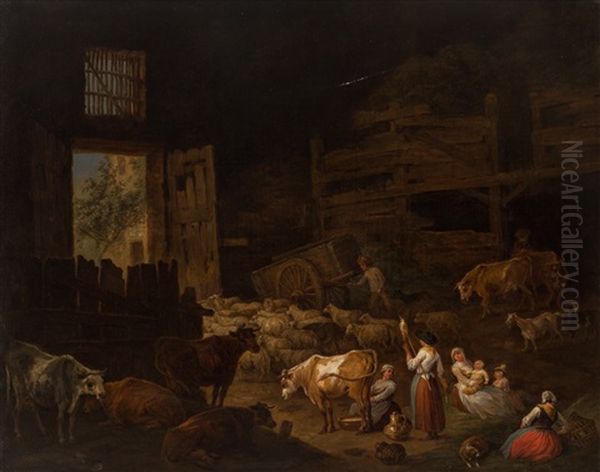 Cows, Sheep And Other Animals In A Barn - view 1