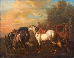 Cavaliers Et Leurs Montures Dans Un Paysage