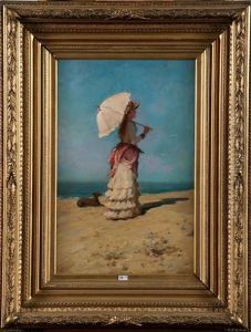 Elegante A L'ombrelle Sur La Plage