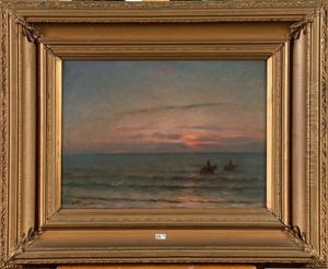 Pecheurs De Crevettes Au Coucher Du Soleil