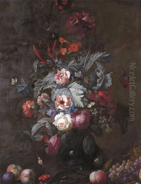 Still Life Of Flowers In A Vase With Fruit - view 1