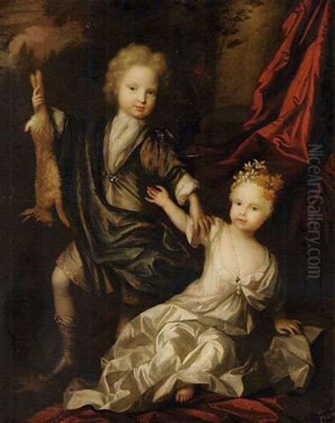 Double Portrait Of A Boy And A Girl Of The Lister Family, The Boy Holding A Hare In His Right Hand, The Girl In A White Dress With Flowers In Her Hair - view 1
