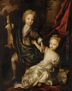 Double Portrait Of A Boy And A Girl Of The Lister Family, The Boy Holding A Hare In His Right Hand, The Girl In A White Dress With Flowers In Her Hair