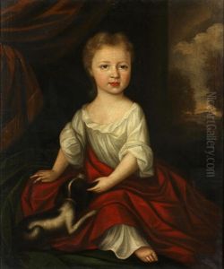 Portrait Of Ursula Fox (1703-1796) As A Child Seated With Her King Charles Spaniel by John Verelst
