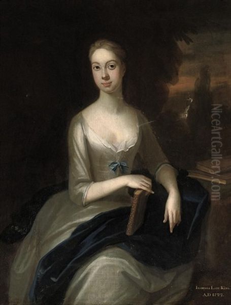 Portrait Of A Lady In A Grey Dress With A Blue Mantle, A Book In Her Right Hand - view 1