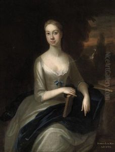 Portrait Of A Lady In A Grey Dress With A Blue Mantle, A Book In Her Right Hand