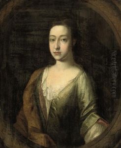 Portrait Of Margaret Frank, Lady Standish, In A Green Silk Dress And Rust Wrap