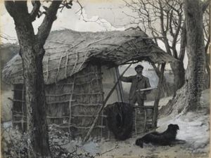 Sketching Under Shed by Edward Frederick Brewtnall