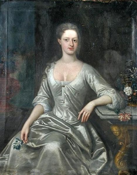 Lady Henrietta Churchill, Later 2nd Duchess Of Marlborough And Countess Of Godolphin, Wearing A Silver Dress, And Holding Flowers In Her Hand - view 1