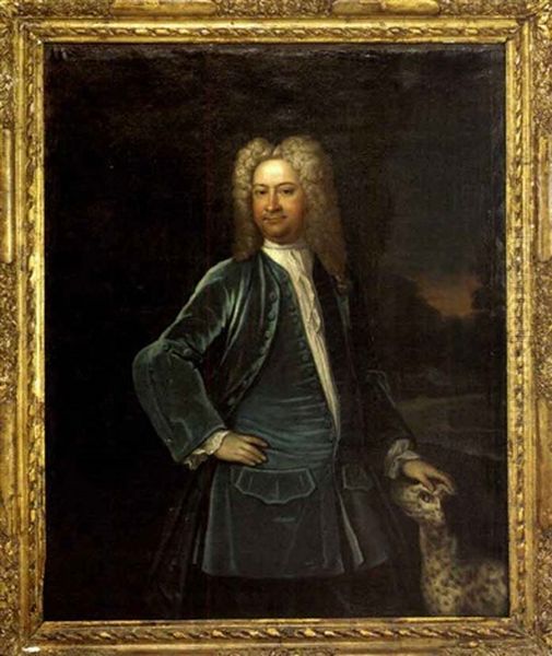 Portrait Of Ezekiel Wallis, In A Blue Coat And Waistcoat, A Dog By His Side - view 1
