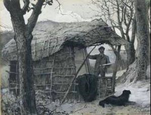 Sketching Under Shed,winter In The Country by Edward Frederick Brewtnall