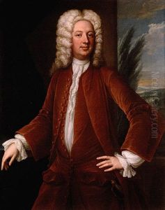 Portrait Of Richard Marriott Of Alscot Park, Gloucestershire, Wearing A Brown Coat, A Sword At His Side