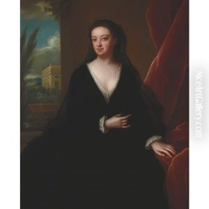 Portrait Of A Lady With A Country Estate In The Distance by Maria Verelst