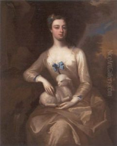 Portrait Of A Lady In A White Dress, Seated With A Lamb On Her Lap In A River Landscape Portrait Of A Lady In A White Dress, Seated With A Lamb On Her Lap In A River Landscape