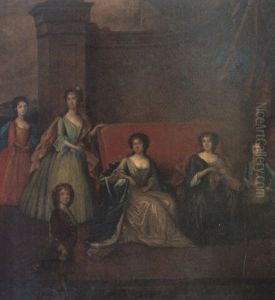 Portrait Of Girls And Boys In A Courtyard by Maria Verelst