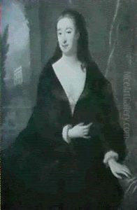 Portrait Of A Lady, Seated Three-quarter Length Wearing A Black Dress And Cloak, A Country House And Garden Beyond Portrait Of A Lady, Seated Three-quarter Length Wearing A Black Dress And Cloak, A Country House And Garden Beyond