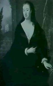 Portrait Of A Lady, Seated Three-quarter Length Wearing A Black Dress And Cloak, A Country House And Garden Beyond Portrait Of A Lady, Seated Three-quarter Length Wearing A Black Dress And Cloak, A Country House And Garden Beyond