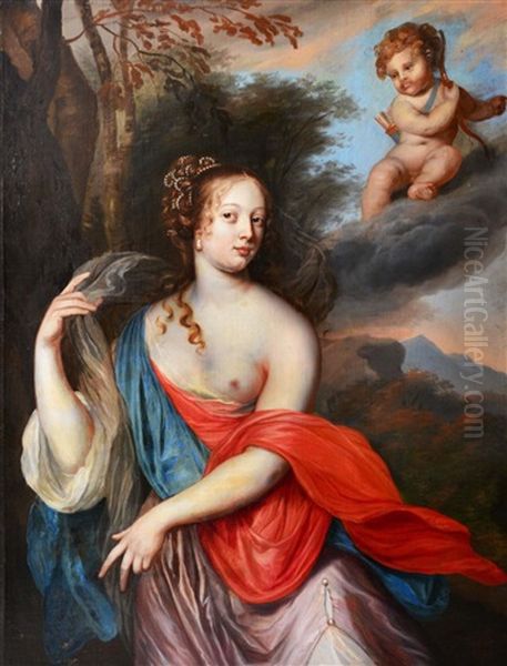 Portrait Of A Classical Maiden With Cupid In A Landscape Setting - view 1