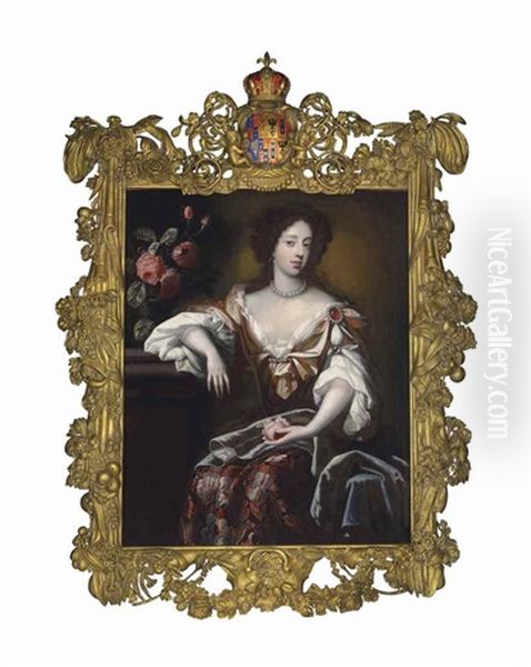 Portrait Of Mary Of Modena (1658-1718), Queen Of England, Three-quarter-length, Seated By A Bouquet Of Flowers - view 1