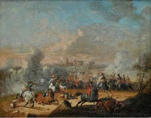Combat De Cavalerie En Avant D'un Port