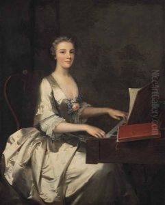 Portrait Of A Lady, Three-quarter-length, In A White Silk Dress, Seated Playing A Clavichord Portrait Of A Lady, Three-quarter-length, In A White Silk Dress, Seated Playing A Clavichord