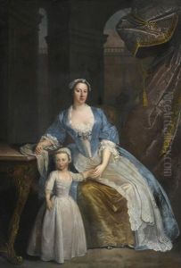 Portrait Of Elizabeth Beckford, Full-length, Seated In A Loggia With Her Son Peter by William Verelst