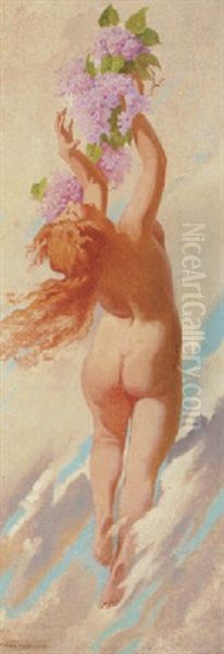 Spring, A Nymph Desporting With A Branch Of Lilac - view 1