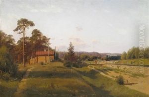 Russian Landscape With A Railway Station Surrounded By Tall Pine Trees by Vasili Petrovich Vereshchagin