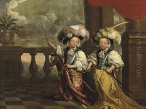 A Double Portrait Of Two Boys, Dressed As Knights, One Holding A Flute, The Other On A Hobby-horse